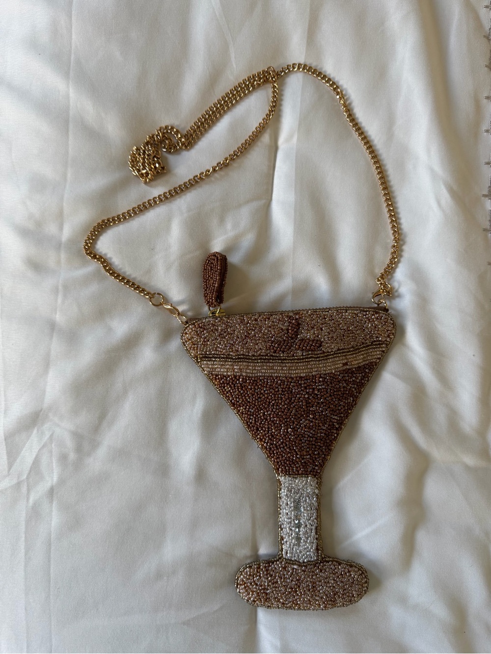 Gold Chain Beaded Espresso Martini Crossbody Bag - Brown/Gold
